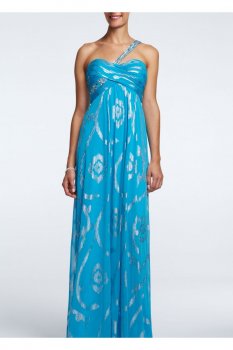 One Shoulder Beaded Jersey Dress with Foil Accent Style A14574