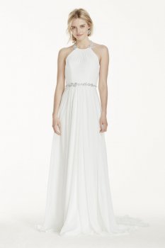 Beaded Halter Crinkle Chiffon Wedding Dress MK3748
