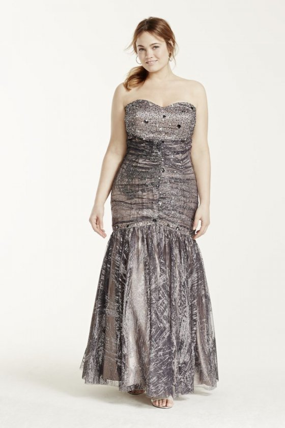 Strapless Glitter Tulle Fit and Flare Dress Style 106DW