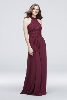 Lace and Sequin Mockneck Jersey A-Line Dress DS270001