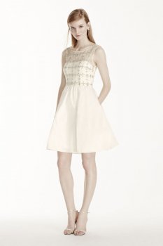 Beaded Illusion Bodice with Short Taffeta Skirt Style 061908700