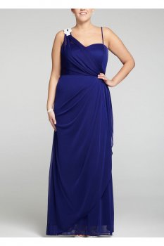 One Shoulder Long Sheer Dress with Jeweled Trim Style XS1934W