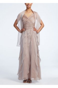Sleeveless Long Iridescent Layered Chiffon Dress Style 2098DB