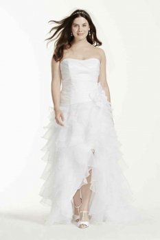Strapless Taffeta High Low Ruffle Skirt Gown Style 9T3505