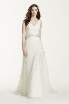 Petite Chiffon A-Line Gown with Beaded Waist Style 7V3677