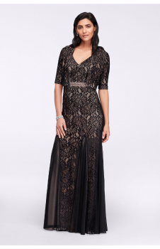 Elegant Long Tulle and Lace Dress with Bolero Jacket Style 1121734