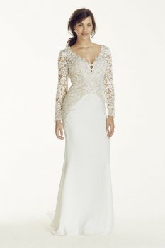 Extra Length Beaded Lace Plunge Neckline Gown Style 4XLSWG695