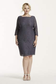 Short 3/4 Sleeve All Over Lace Dress Style 041864781