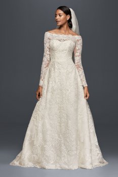 Extra Length 4XLCWG765 Off the Shoulder Full Length A-line Lace Wedding Dress