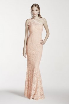 One Shoulder Illusion Neckline Glitter Lace Dress Style 12009