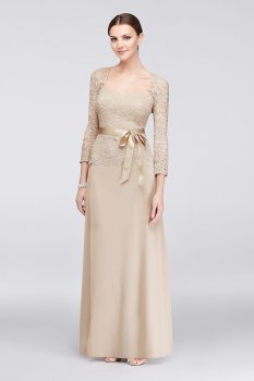 Long Sleeve Lace and Chiffon Sweetheart Gown 648758