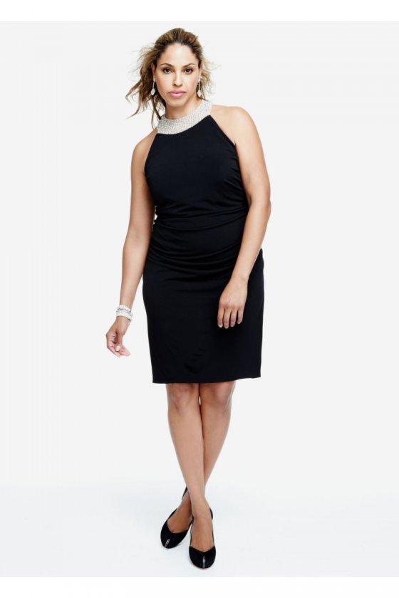 Sleeveless Ruched Jersey Dress with Beaded Back Style 56449W