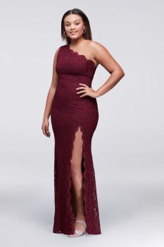 Plus Size New Coming Elegant One Shoulder Side Slit Lace Prom Gown Style 12341W
