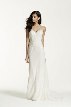 Petite Lace Sheath Gown with V Neckline Style 7SWG675
