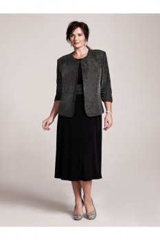 3/4 Sleeve Glitter Jacket with Long Jersey Dress Style JHDW6782