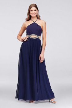 2018 Chiffon High-Neck Dress with Embellished Cutouts X38001DNE