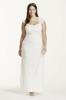 Lace Cap Sleeve Long Matte Mesh Dress Style XS3450W