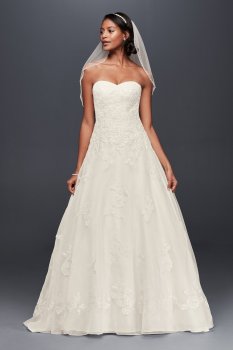 New Strapless Sweetheart Neckline Long Organza WG3837 Wedding Gown with Beaded Lace Appliques