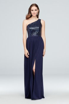 Sequin and Mesh One-Shoulder Bridesmaid Dress F17063S