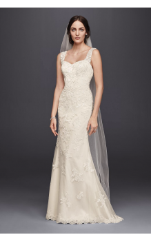 New 7WG3816 Petite Lace Wedding Dress with Tank Straps