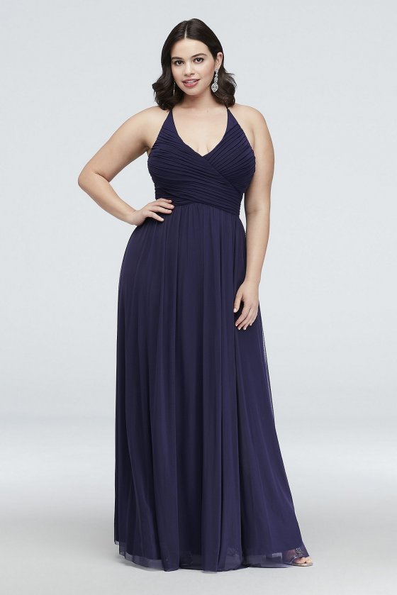 Soft Pleated Mesh Plus Size Gown with Illusion Bac Haute Nites 130240W