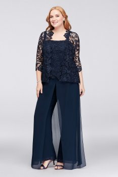 New Emma Street 1930001DB Style Three Pieces Plus Size Lace and Chiffon Pant Suit