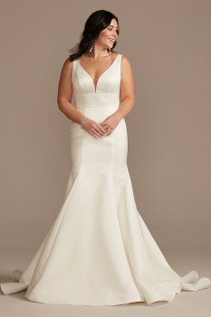 Plunge Mermaid Satin Wedding Dress with Buttons DB Studio WG4016