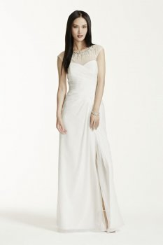 Chiffon A Line Dress with Beaded Neckline Style SDWG0161