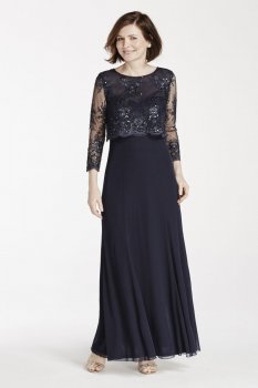 Jersey Dress with 3/4 Sleeve Beaded Lace Pop Over Style 56898D