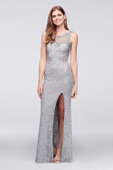 New Style 3930SE3B Pattern Glitter Lace Sheath Gown with Geometric Neckline