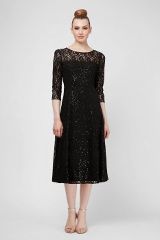 Tea-Length Sequin Lace 3/4 Sleeve Cocktail Dress SL Fashions 9119133