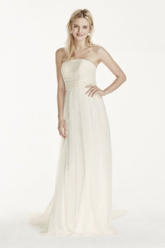 Extra Length Strapless Tulle Sheath with Lace Style 4XLWG3768