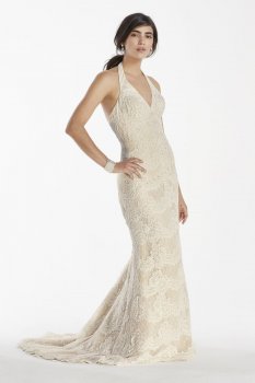 Scallop Beaded Lace Halter V-Neck Trumpet Gown Style 7SWG691