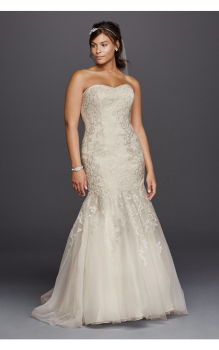 Strapless Long Trumpt Lace Embroidered Sweetheart Neckline Wedding Dress 4XL9WG3800 Plus Size