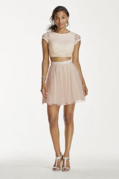 Two Piece Lace Crop Top with Short Mesh Skirt Style X90021HVS