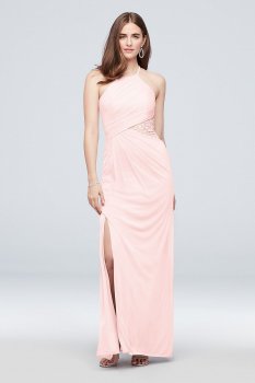 Mesh High-Neck Bridesmaid Dress with Lace Inset 4XLF19985