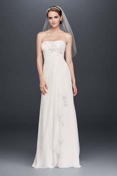 Elegant Strapless WG3872 Style Long Draped Chiffon Sheath Wedding Dress with Beading