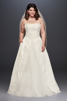 Plus Size Strapless Long Embroidered Satin Slit Bridal Ball Gown Style 9WG3863