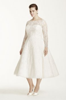 Extra Length Long Sleeved Tea Length Wedding Dress Style 4XL8CWG663