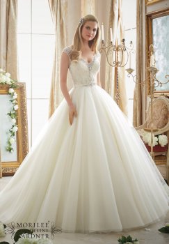 INTRICATELY Beaded Embroidery on Circular Tulle Wedding Dress 2875