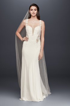 Petite Lace Wedding Dress with Illusion Neckline 7SWG725