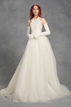 VW351419 Style Long Sleeveless Halter Neck Bridal Ball Gown with Bow Back