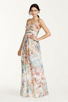 Strapless Printed Chiffon Dress Style 141704950