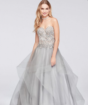 2018 Appliqued Illusion Ball Gown with Ruffled Skirt Glamour by Terani