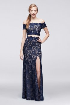 Sexy Off the Shoulder Two Pieces Long Sheath Lace Dress Style 4377ZJ8S