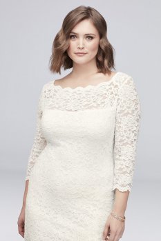 3/4 Sleeve Illusion Lace Plus Size Cocktail Dress 648929W