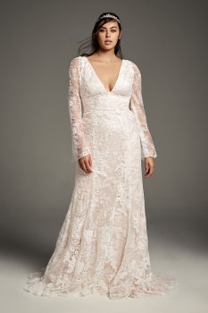 Plus Size Bell Sleeve Wedding Dress 8VW351428