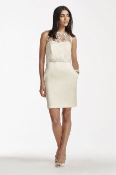 Short Strapless Satin Sheath with Popover Shirt Style SDWG0246