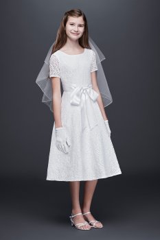 Lace A-Line Communion Dress with Wide Satin Sash US Angels