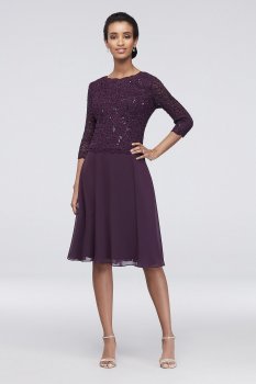 Sequin Lace Scoopneck Short A-Line Petite Dress 2121796